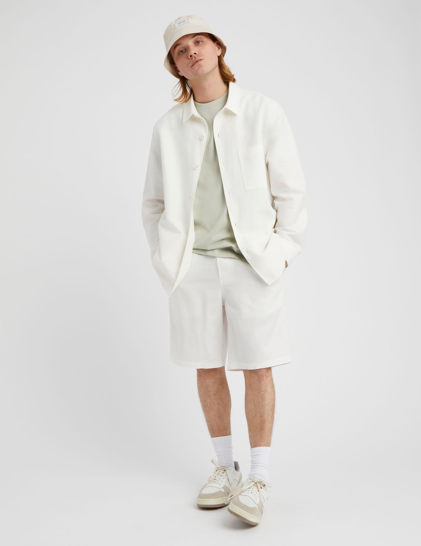 Ensemble veste/bermuda en coton lin